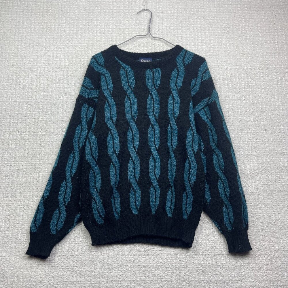 VTG Edison Knit Wear Sweater Men Psychedelic Geometric Patterned Acrylic Read